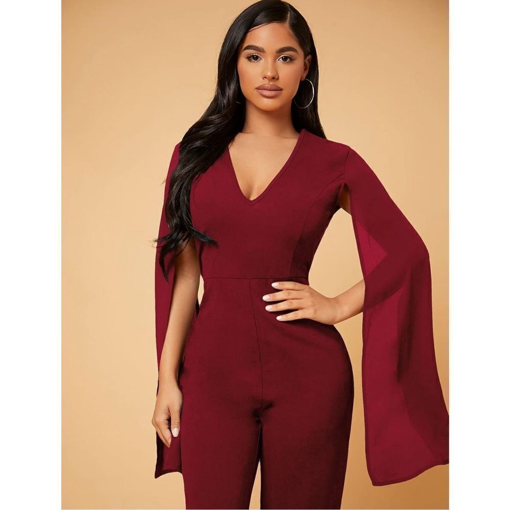 NEW Deep V Neck Split High Waist Jumpsuit Wide Leg Romper XL - Picture 4 of 6